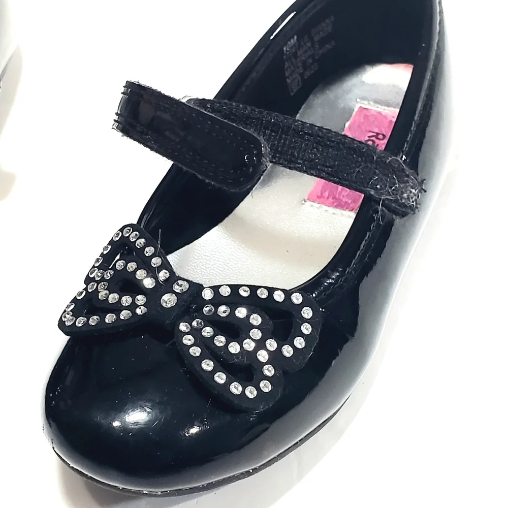 Rachel Shoes Lil Bianca 17247 Black Mary Jane Flats Rhinestone Bow Shoe Size 10M